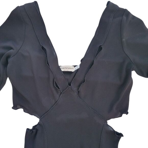 Emporio Armani Black See through Peek-a-boo Long Sleeve Dress Size 6 Italy Made - Picture 6 of 8
